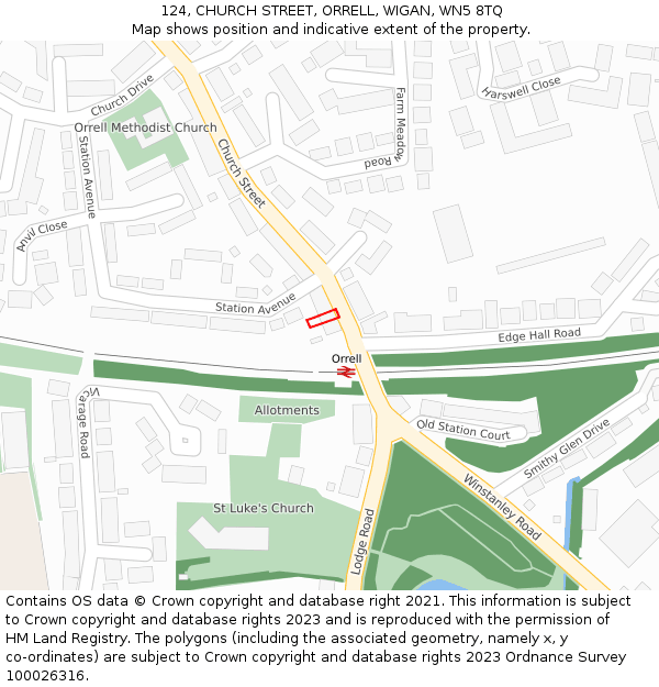 124, CHURCH STREET, ORRELL, WIGAN, WN5 8TQ: Location map and indicative extent of plot