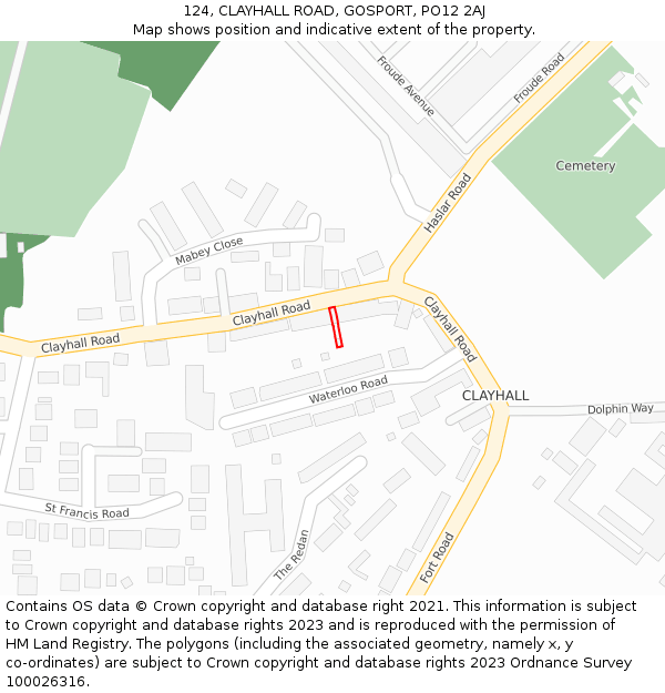 124, CLAYHALL ROAD, GOSPORT, PO12 2AJ: Location map and indicative extent of plot