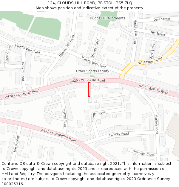 124, CLOUDS HILL ROAD, BRISTOL, BS5 7LQ: Location map and indicative extent of plot
