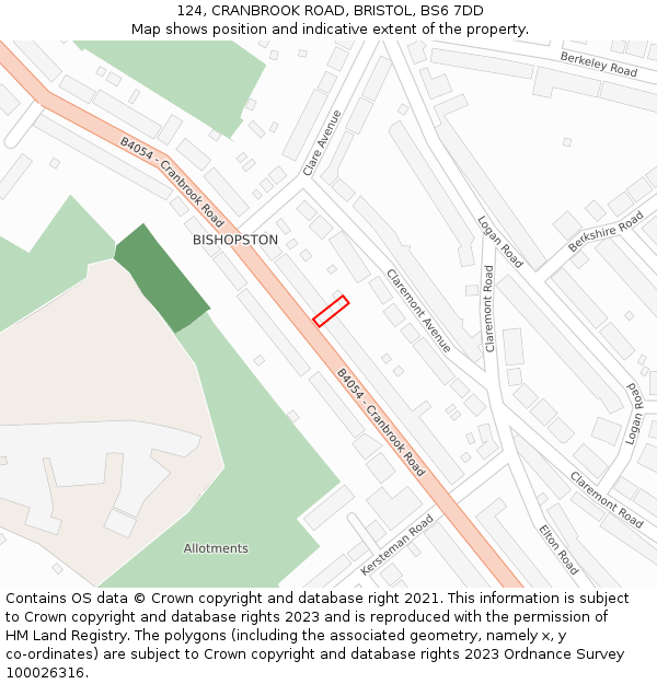 124, CRANBROOK ROAD, BRISTOL, BS6 7DD: Location map and indicative extent of plot