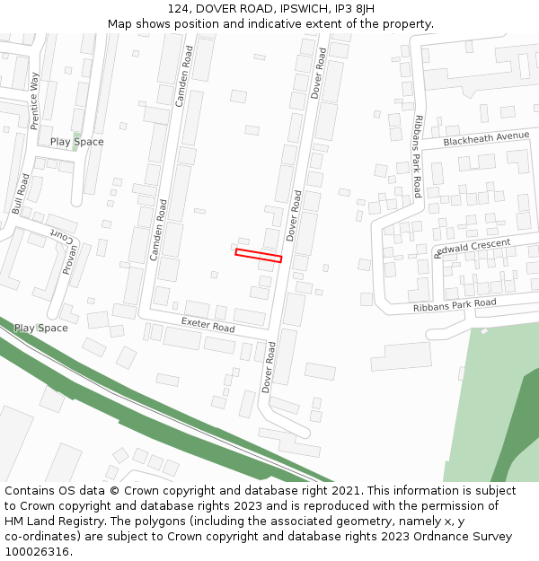 124, DOVER ROAD, IPSWICH, IP3 8JH: Location map and indicative extent of plot