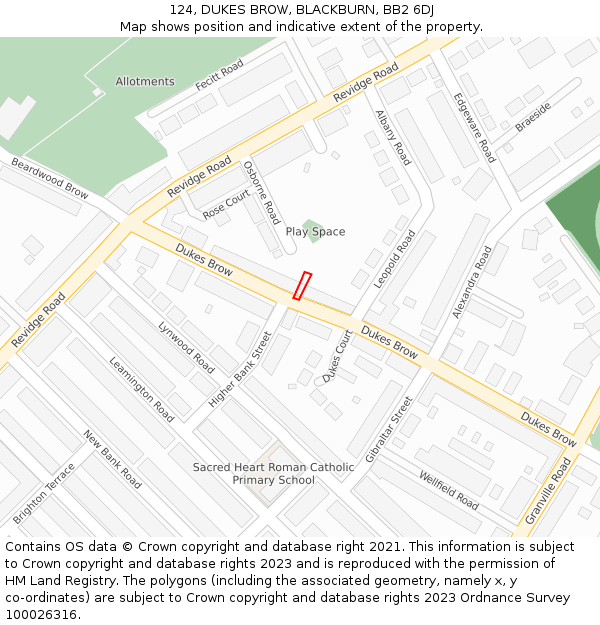 124, DUKES BROW, BLACKBURN, BB2 6DJ: Location map and indicative extent of plot
