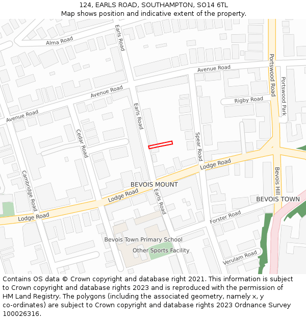 124, EARLS ROAD, SOUTHAMPTON, SO14 6TL: Location map and indicative extent of plot