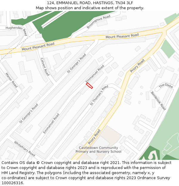 124, EMMANUEL ROAD, HASTINGS, TN34 3LF: Location map and indicative extent of plot