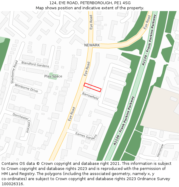 124, EYE ROAD, PETERBOROUGH, PE1 4SG: Location map and indicative extent of plot