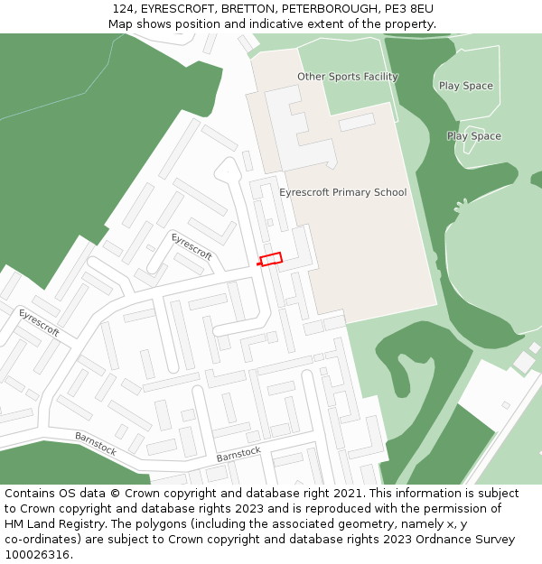 124, EYRESCROFT, BRETTON, PETERBOROUGH, PE3 8EU: Location map and indicative extent of plot