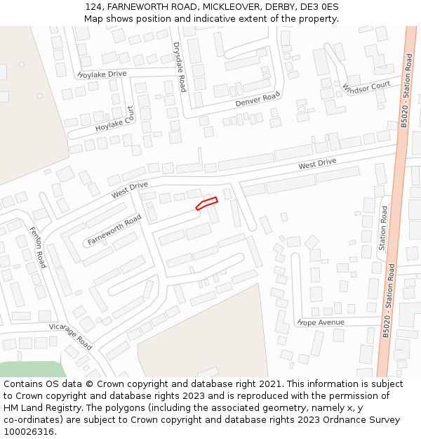 124, FARNEWORTH ROAD, MICKLEOVER, DERBY, DE3 0ES: Location map and indicative extent of plot