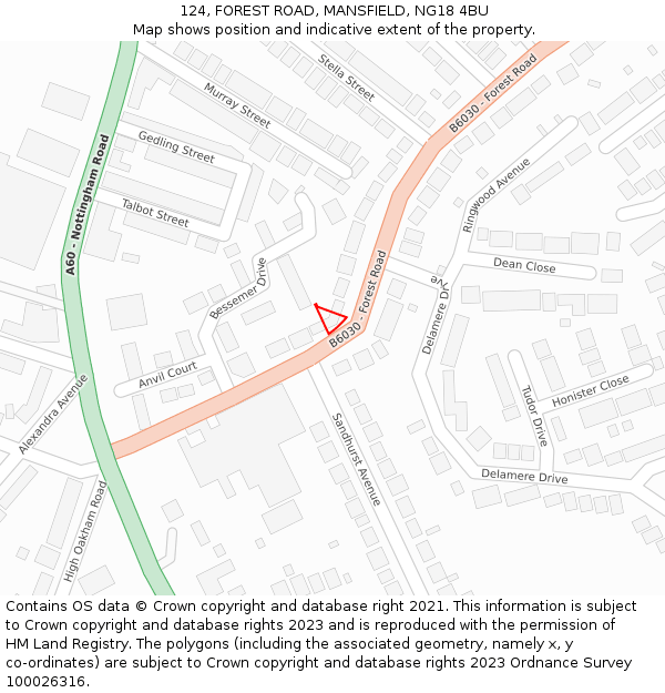 124, FOREST ROAD, MANSFIELD, NG18 4BU: Location map and indicative extent of plot