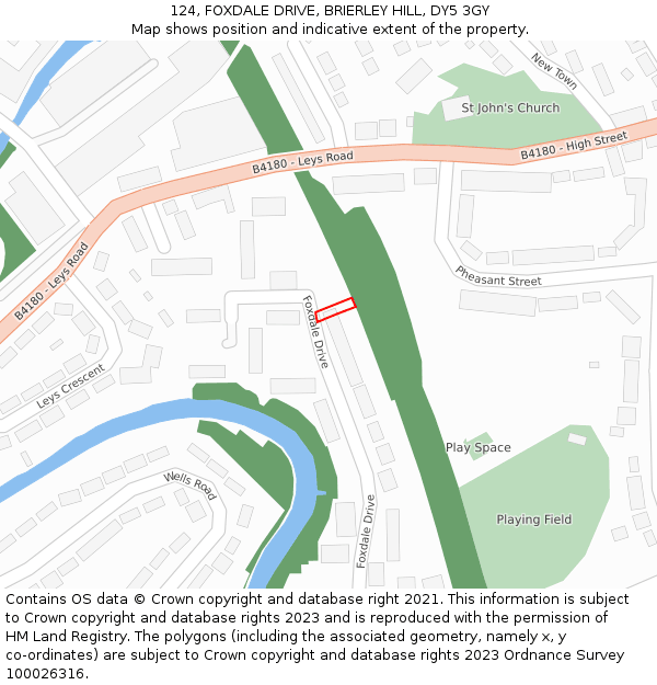 124, FOXDALE DRIVE, BRIERLEY HILL, DY5 3GY: Location map and indicative extent of plot