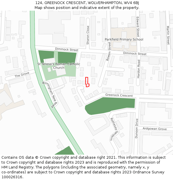 124, GREENOCK CRESCENT, WOLVERHAMPTON, WV4 6BJ: Location map and indicative extent of plot