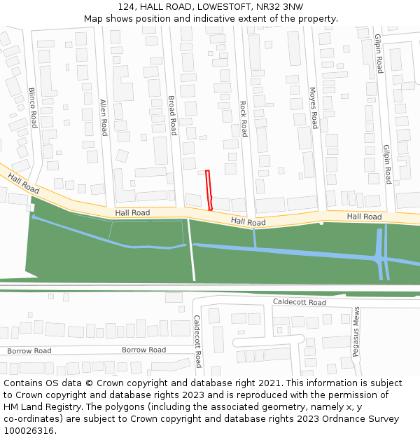 124, HALL ROAD, LOWESTOFT, NR32 3NW: Location map and indicative extent of plot