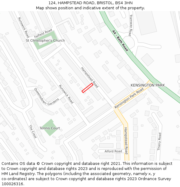 124, HAMPSTEAD ROAD, BRISTOL, BS4 3HN: Location map and indicative extent of plot