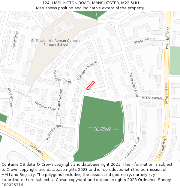 124, HASLINGTON ROAD, MANCHESTER, M22 5HU: Location map and indicative extent of plot