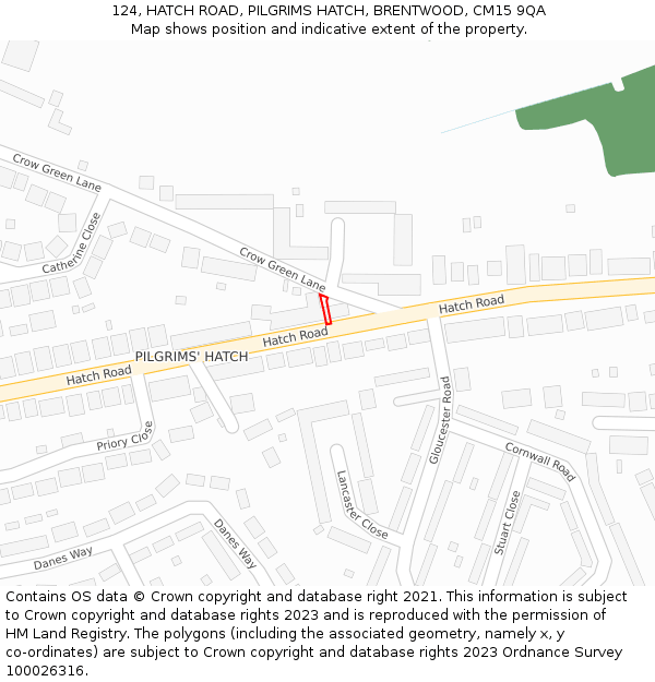 124, HATCH ROAD, PILGRIMS HATCH, BRENTWOOD, CM15 9QA: Location map and indicative extent of plot