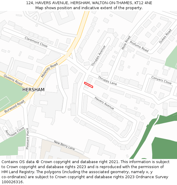 124, HAVERS AVENUE, HERSHAM, WALTON-ON-THAMES, KT12 4NE: Location map and indicative extent of plot