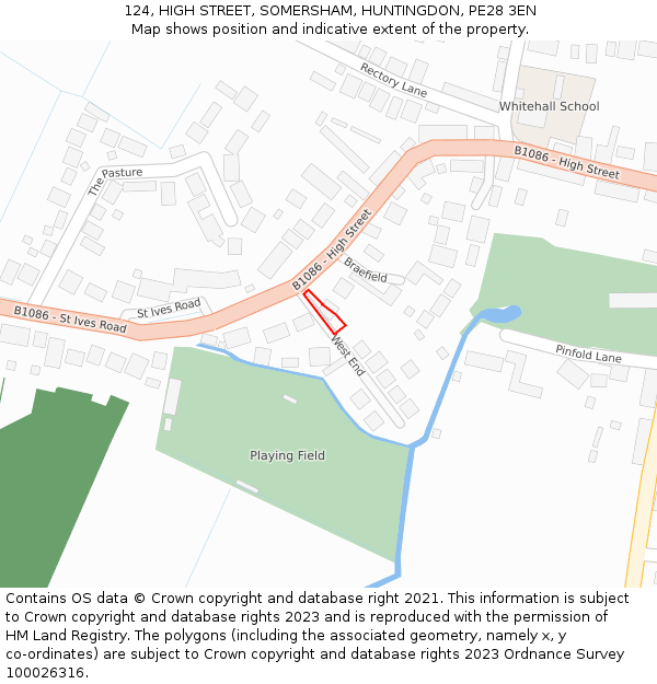 124, HIGH STREET, SOMERSHAM, HUNTINGDON, PE28 3EN: Location map and indicative extent of plot