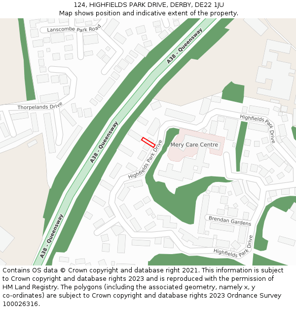 124, HIGHFIELDS PARK DRIVE, DERBY, DE22 1JU: Location map and indicative extent of plot