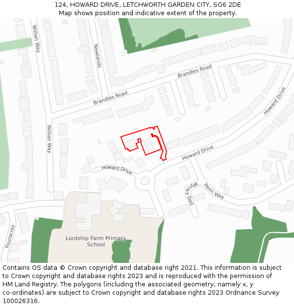 124, HOWARD DRIVE, LETCHWORTH GARDEN CITY, SG6 2DE: Location map and indicative extent of plot