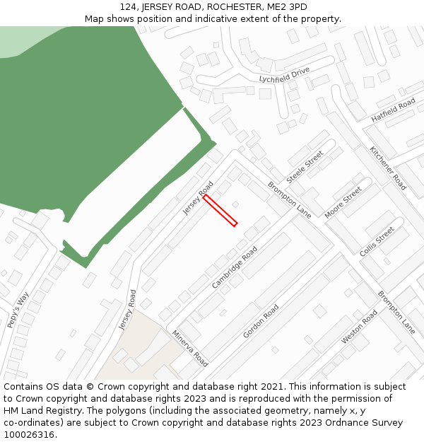 124, JERSEY ROAD, ROCHESTER, ME2 3PD: Location map and indicative extent of plot