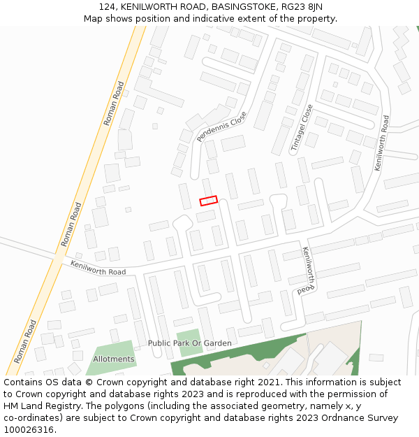 124, KENILWORTH ROAD, BASINGSTOKE, RG23 8JN: Location map and indicative extent of plot