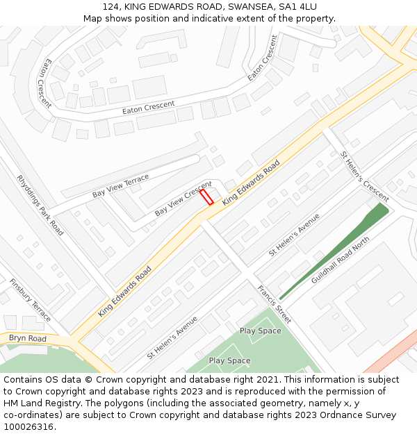 124, KING EDWARDS ROAD, SWANSEA, SA1 4LU: Location map and indicative extent of plot