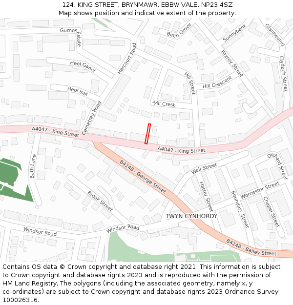 124, KING STREET, BRYNMAWR, EBBW VALE, NP23 4SZ: Location map and indicative extent of plot