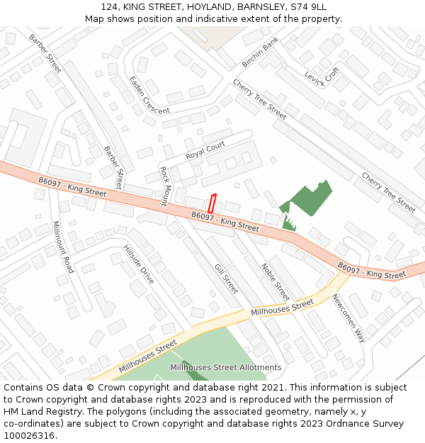 124, KING STREET, HOYLAND, BARNSLEY, S74 9LL: Location map and indicative extent of plot