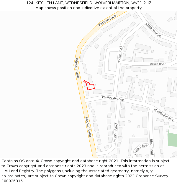 124, KITCHEN LANE, WEDNESFIELD, WOLVERHAMPTON, WV11 2HZ: Location map and indicative extent of plot