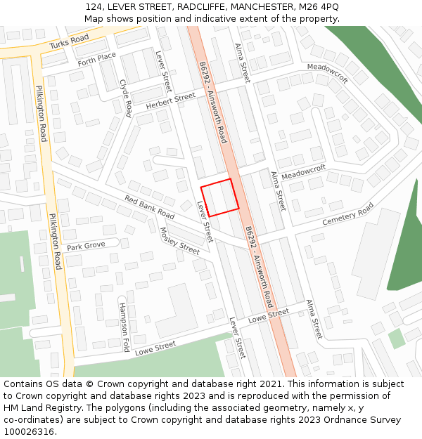 124, LEVER STREET, RADCLIFFE, MANCHESTER, M26 4PQ: Location map and indicative extent of plot