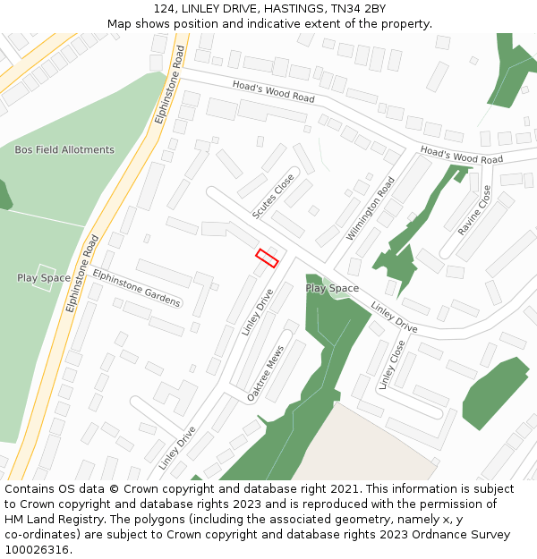 124, LINLEY DRIVE, HASTINGS, TN34 2BY: Location map and indicative extent of plot