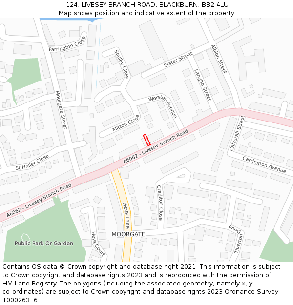 124, LIVESEY BRANCH ROAD, BLACKBURN, BB2 4LU: Location map and indicative extent of plot