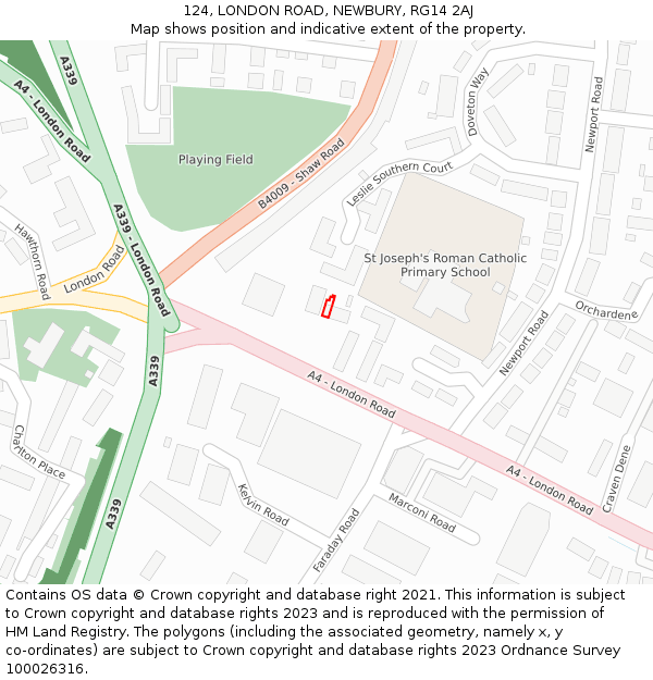 124, LONDON ROAD, NEWBURY, RG14 2AJ: Location map and indicative extent of plot