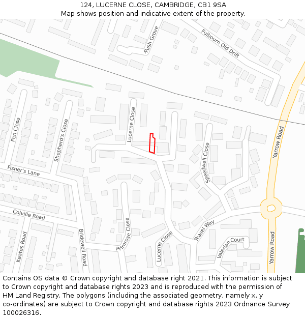 124, LUCERNE CLOSE, CAMBRIDGE, CB1 9SA: Location map and indicative extent of plot