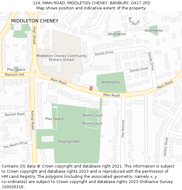 124, MAIN ROAD, MIDDLETON CHENEY, BANBURY, OX17 2PD: Location map and indicative extent of plot