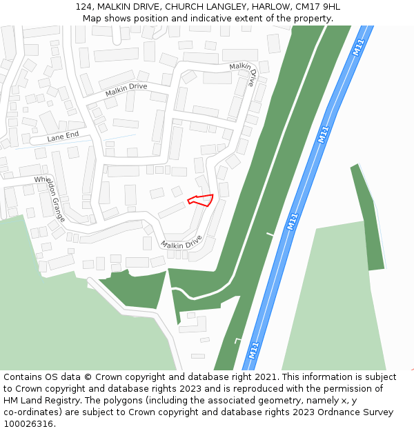 124, MALKIN DRIVE, CHURCH LANGLEY, HARLOW, CM17 9HL: Location map and indicative extent of plot