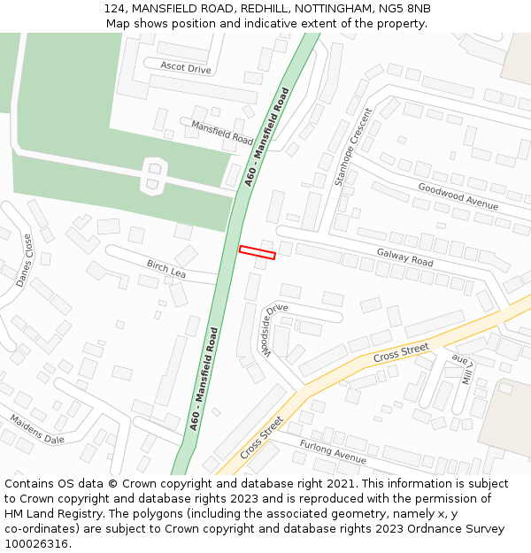 124, MANSFIELD ROAD, REDHILL, NOTTINGHAM, NG5 8NB: Location map and indicative extent of plot