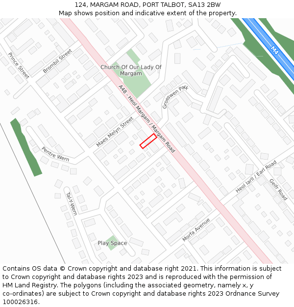 124, MARGAM ROAD, PORT TALBOT, SA13 2BW: Location map and indicative extent of plot