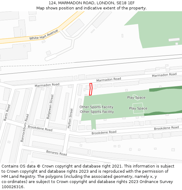 124, MARMADON ROAD, LONDON, SE18 1EF: Location map and indicative extent of plot