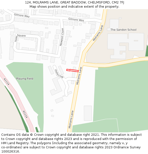 124, MOLRAMS LANE, GREAT BADDOW, CHELMSFORD, CM2 7FJ: Location map and indicative extent of plot