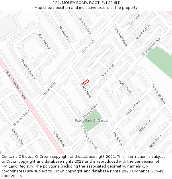 124, MONFA ROAD, BOOTLE, L20 6LP: Location map and indicative extent of plot