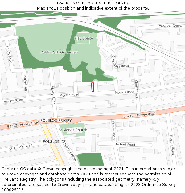 124, MONKS ROAD, EXETER, EX4 7BQ: Location map and indicative extent of plot