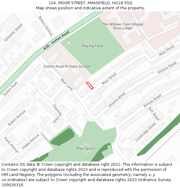 124, MOOR STREET, MANSFIELD, NG18 5SQ: Location map and indicative extent of plot