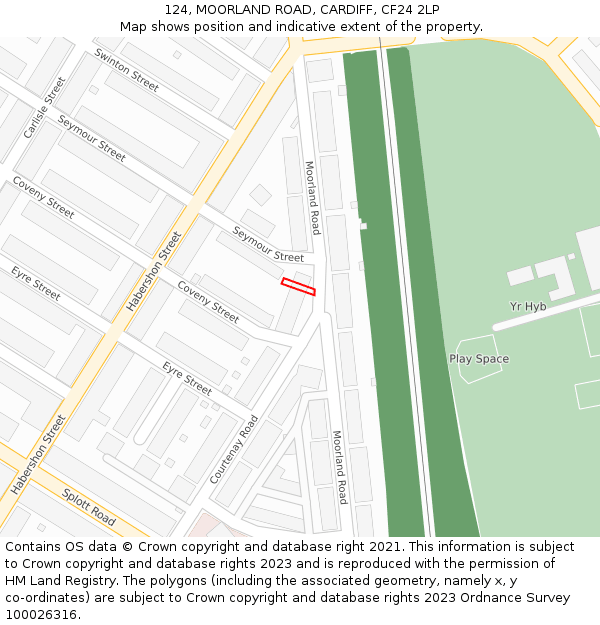 124, MOORLAND ROAD, CARDIFF, CF24 2LP: Location map and indicative extent of plot