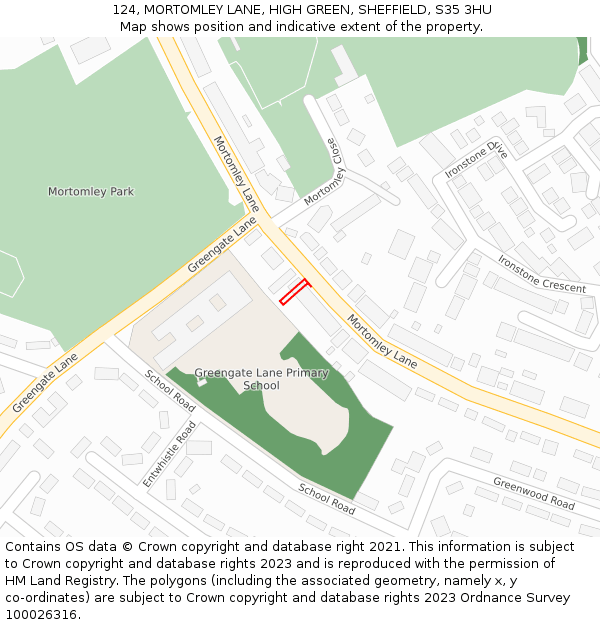 124, MORTOMLEY LANE, HIGH GREEN, SHEFFIELD, S35 3HU: Location map and indicative extent of plot