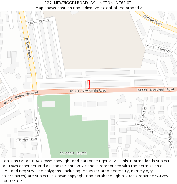 124, NEWBIGGIN ROAD, ASHINGTON, NE63 0TL: Location map and indicative extent of plot