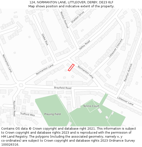 124, NORMANTON LANE, LITTLEOVER, DERBY, DE23 6LF: Location map and indicative extent of plot