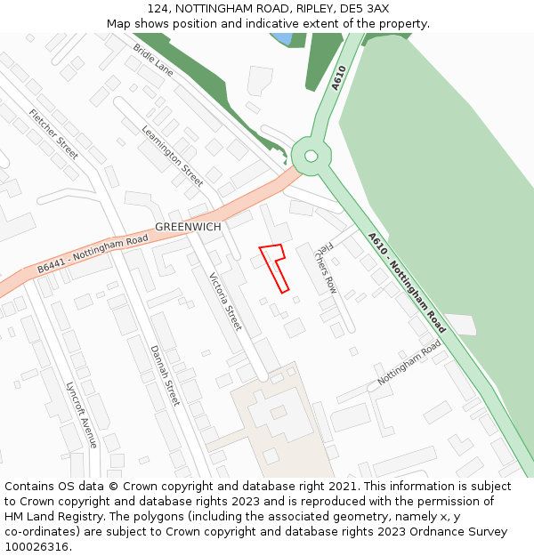 124, NOTTINGHAM ROAD, RIPLEY, DE5 3AX: Location map and indicative extent of plot