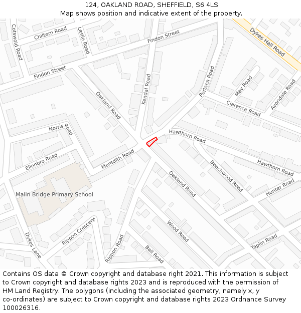 124, OAKLAND ROAD, SHEFFIELD, S6 4LS: Location map and indicative extent of plot