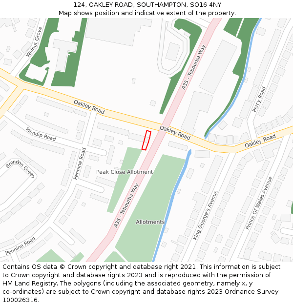 124, OAKLEY ROAD, SOUTHAMPTON, SO16 4NY: Location map and indicative extent of plot