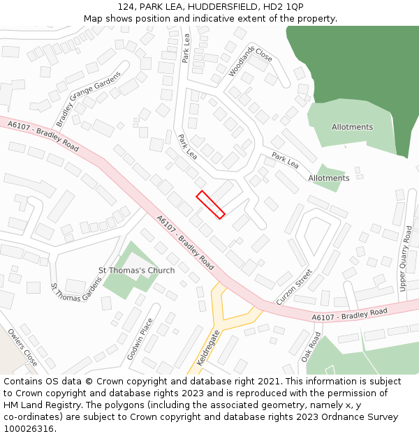 124, PARK LEA, HUDDERSFIELD, HD2 1QP: Location map and indicative extent of plot